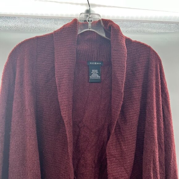 Max Mia Women's Open Front Maroon Cardigan Collared Size XL - Picture 2 of 8